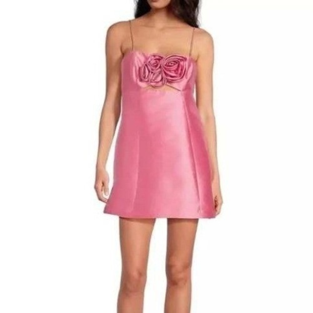 Gianni Bini Pink Satin Rosette Cutout Mini Dress Spaghetti Strap Size 10